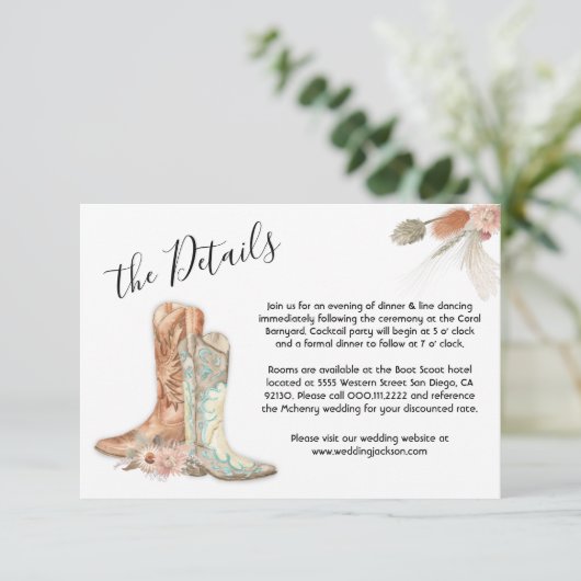 Floral Boots Cowboy Western Menu Keuze RSVP-kaart Kaart (Staand voorkant)