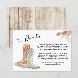 Floral Boots Cowboy Western Menu Keuze RSVP-kaart Kaart