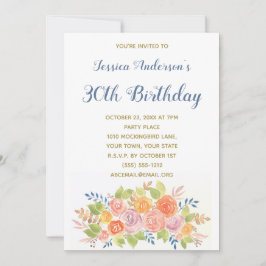 Floral Boquet Thirtieth 30th Birthday Invite Kaart