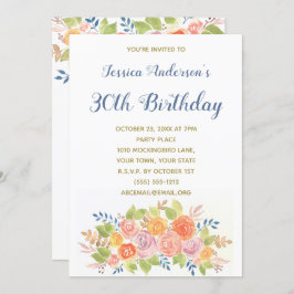 Floral Boquet Thirtieth 30th Birthday Invite Kaart
