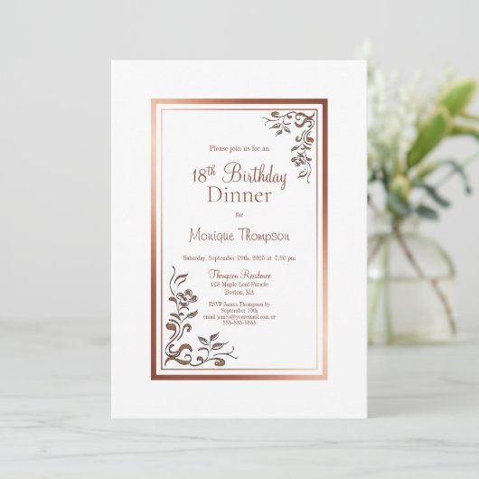  Floral Border 18th Birthday Dinner Party Kaart (Staand voorkant)