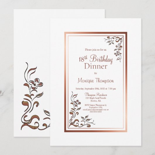  Floral Border 18th Birthday Dinner Party Kaart (Voorkant / Achterkant)