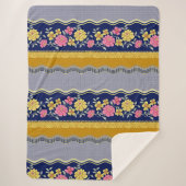 Floral Border Blue Background Zig Zag Pattern Sherpa Deken (Voorkant)
