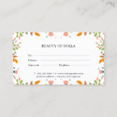 Floral Border Cadeaubon Sjabloon Visitekaartje (Achterkant)