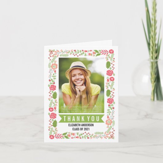 Floral border class van 2021 afstuderen Dank u wel Bedankkaart (Voorkant)