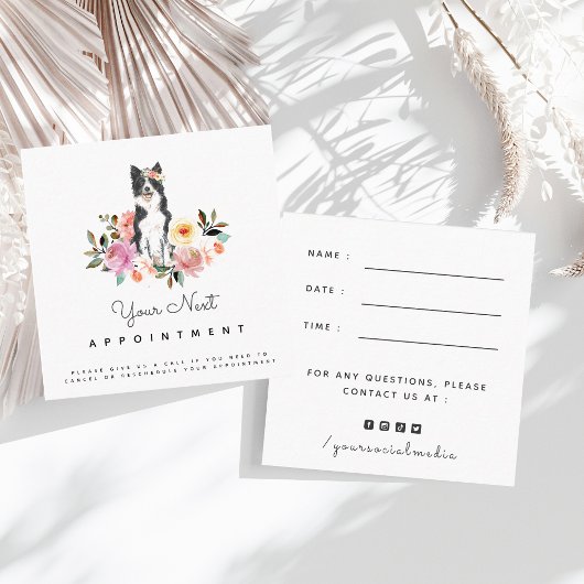 Floral Border Collie Dog Appointinder Cute Vierkante Visitekaartje