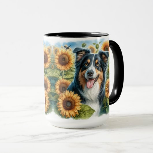 Floral Border Collie Hondenliefhebber Coffee Mok (Voorkant rechts)