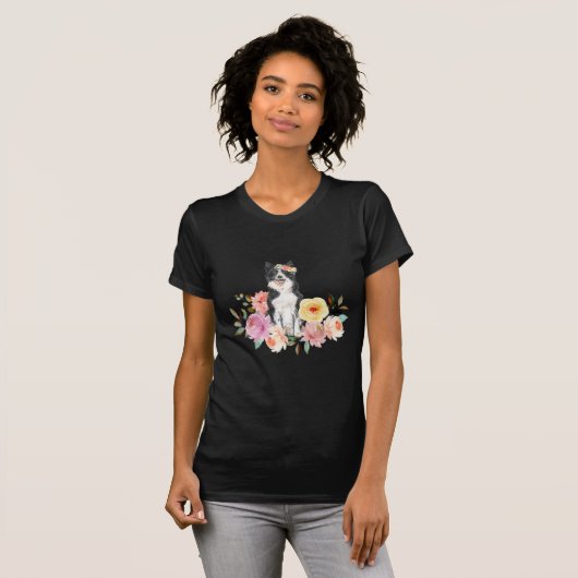 Floral Border Collie T-shirt (Voorkant volledig)