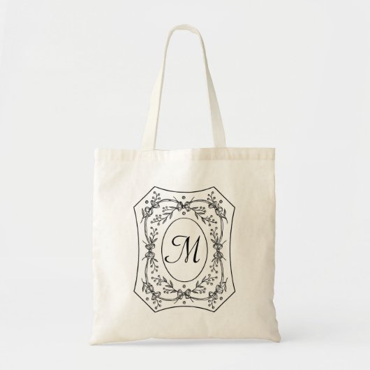 Floral Border Elegant Monogram Custom Tote Bag (Voorkant)