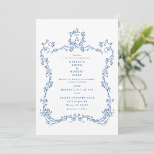 Floral Border Frans Toile Blauw Uitnodiging 01