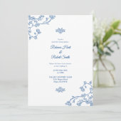 Floral Border Frans Toile Blauw Uitnodiging 04 (Staand voorkant)