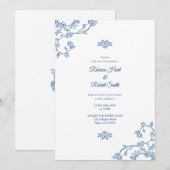 Floral Border Frans Toile Blauw Uitnodiging 04 (Voorkant / Achterkant)