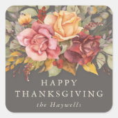 Floral Border Happy Thanksgiving Vierkante Sticker (Voorkant)