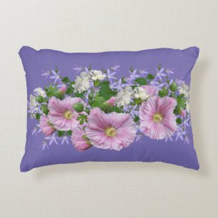Floral Border Hollyhocks op Periwinkle Background Accent Kussen