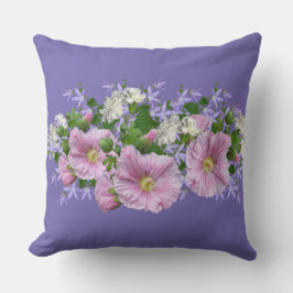 Floral Border Hollyhocks op Periwinkle Background Kussen