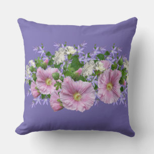 Floral Border Hollyhocks op Periwinkle Background Kussen