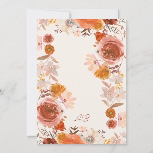 Floral Border Light Cream Terracotta Monogram Kaart (Achterkant)