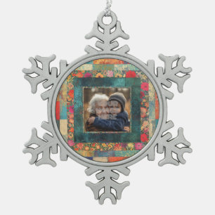 Floral Border Lijst voor uw foto's Tin Sneeuwvlok Ornament