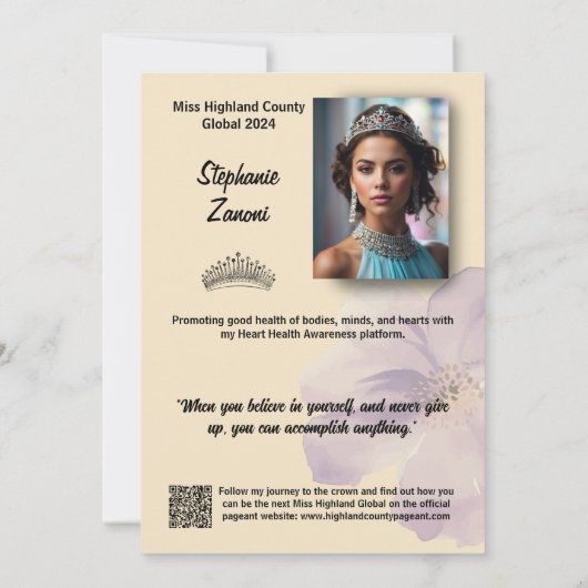 Floral Border Promotional Pageant Prints | QR Code Kaart (Achterkant)