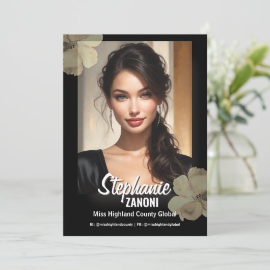 Floral Border Promotional Pageant Prints | QR Code Kaart (Staand voorkant)