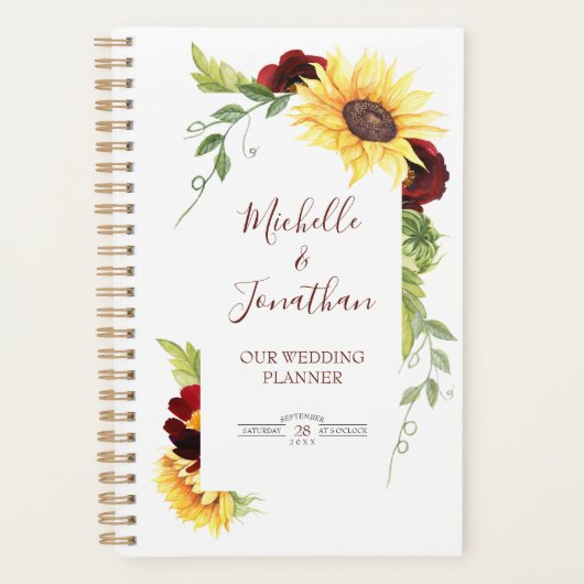Floral Border Red Rose Sunflower Wedding Planner (Voorkant)