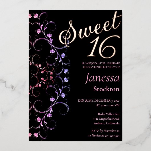  Floral Border Sweet 16 Uitnodiging (Voorkant)