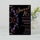  Floral Border Sweet 16 Uitnodiging (Staand Voorkant)