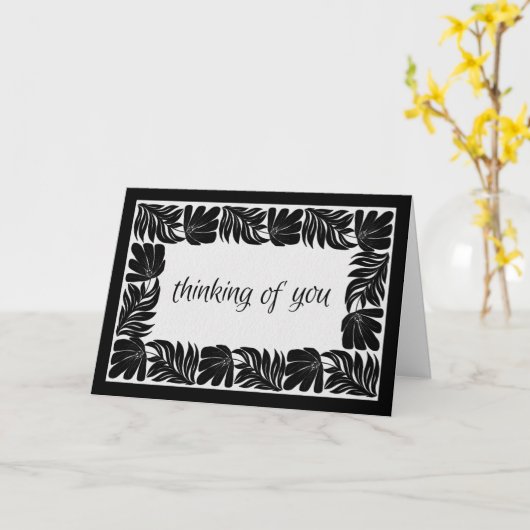 Floral Border Thinking of You,  Black & White Kaart (Gele Bloem)