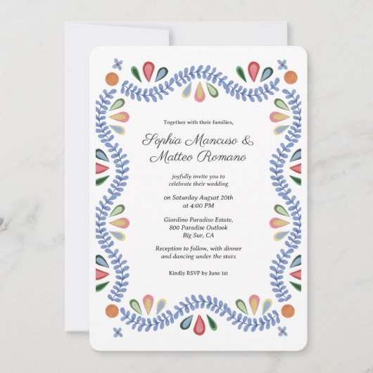 Floral Border Wedding Kaart (Voorkant)