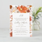 Floral Border White Grey Terracotta Monogram Kaart (Staand voorkant)