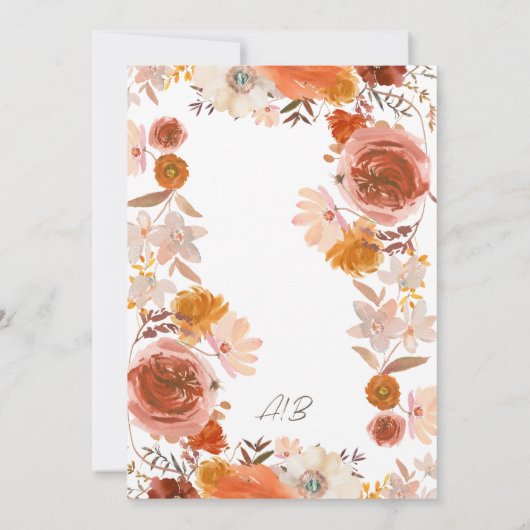 Floral Border White Grey Terracotta Monogram Kaart (Achterkant)