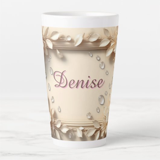 Floral Border With Custom Name Latte Mok (Voorkant)