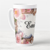 Floral Border With Custom Name Latte Mok (Linkerhoek)