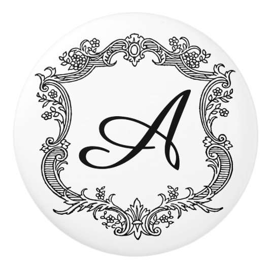 Floral Border with Monogram Keramische Knop (Voorkant)