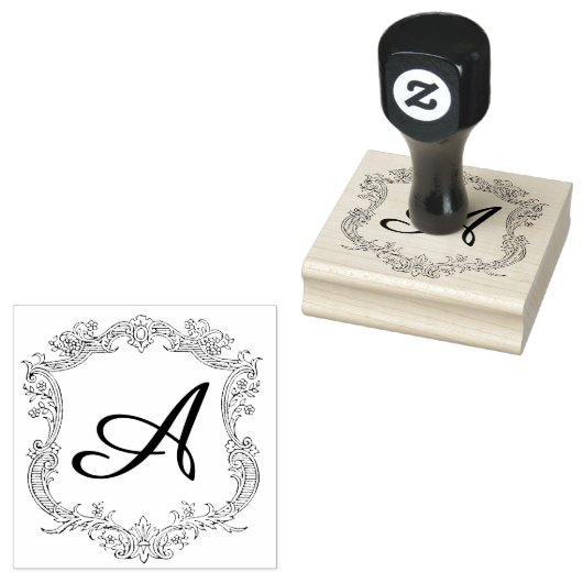 Floral Border with Monogram Rubberstempel (Gestempeld)