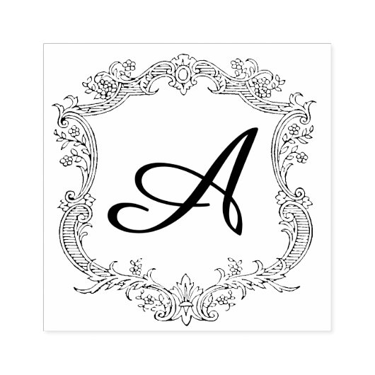 Floral Border with Monogram Rubberstempel (Afrduk)