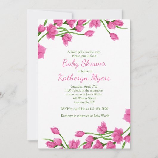 Floral Borders Invitation Kaart (Voorkant)