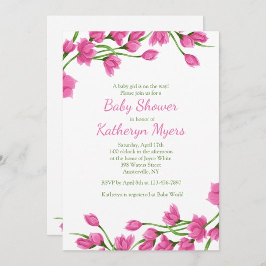 Floral Borders Invitation Kaart (Voorkant / Achterkant)