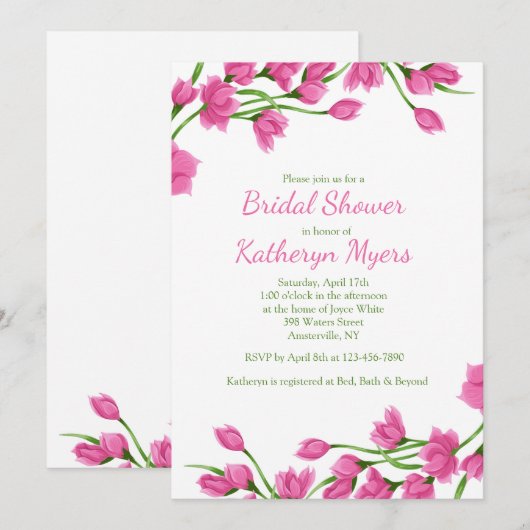 Floral Borders Uitnodiging (Voorkant / Achterkant)