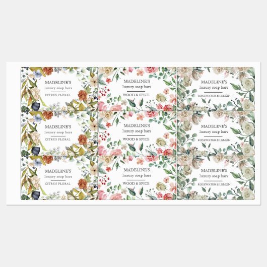 Floral Borders Zeep Bars Elegante Lijm Labels (Vel)