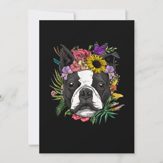 Floral Boston Terrier Dog Spring Natuur Hondenlief Aankondiging (Voorkant)
