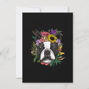 Floral Boston Terrier Dog Spring Natuur Hondenlief Bedankkaart