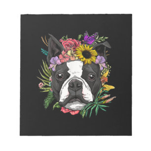 Floral Boston Terrier Dog Spring Natuur Hondenlief Notitieblok