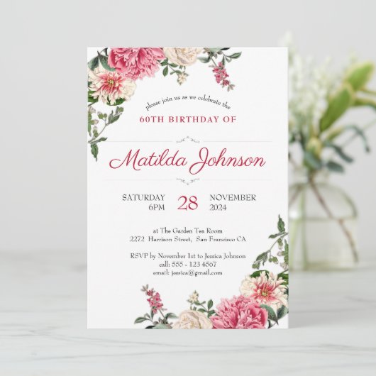  Floral Botanical 60th Birthday Party Kaart (Staand voorkant)