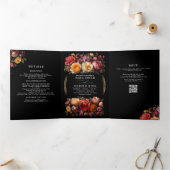 Floral Botanical Black Moody Luxe Huwelijk Drieluik Uitnodiging (Binnen)