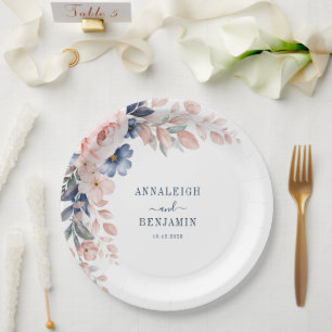 Floral Botanical Blue Greenery Wedding Papieren Bordje