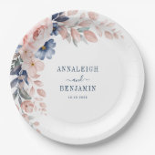 Floral Botanical Blue Greenery Wedding Papieren Bordje (Voorkant)