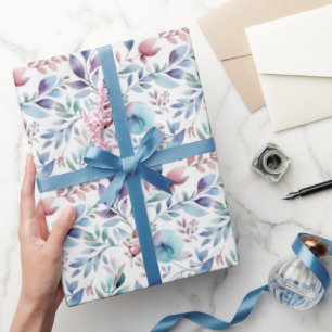 Floral Botanical Blue Pink Watercololor Cadeaupapier