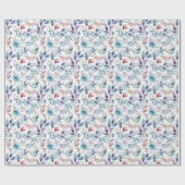 Floral Botanical Blue Pink Watercololor Cadeaupapier (Vlak)