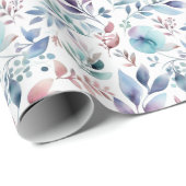 Floral Botanical Blue Pink Watercololor Cadeaupapier (Rol Hoek)